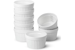 BREW TO A TEA BTaT- Ramekins, 8 oz, Set of 8, Ramekins for Baking, Ramekin with Measurement Markings, Creme Brulee Dishes, Souffle Cups, Custard Cups, Ceramic Bakeware, Souffle Dish, Small Ceramic Bowl