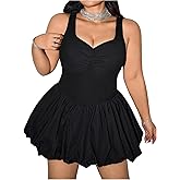 MakeMeChic Women's Plus Size Sleeveless Bubble Dress Ruched Rib Knitted A Line Mini Dresses