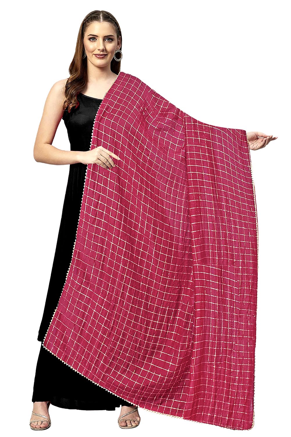 Photo 1 of ***(MINOR DAMAGE/ SMALL HOLE)***Chandrakala Chanderi Dupatta for Women, Shawl Scarf Wrap Chunni,Peach (D275PEA)