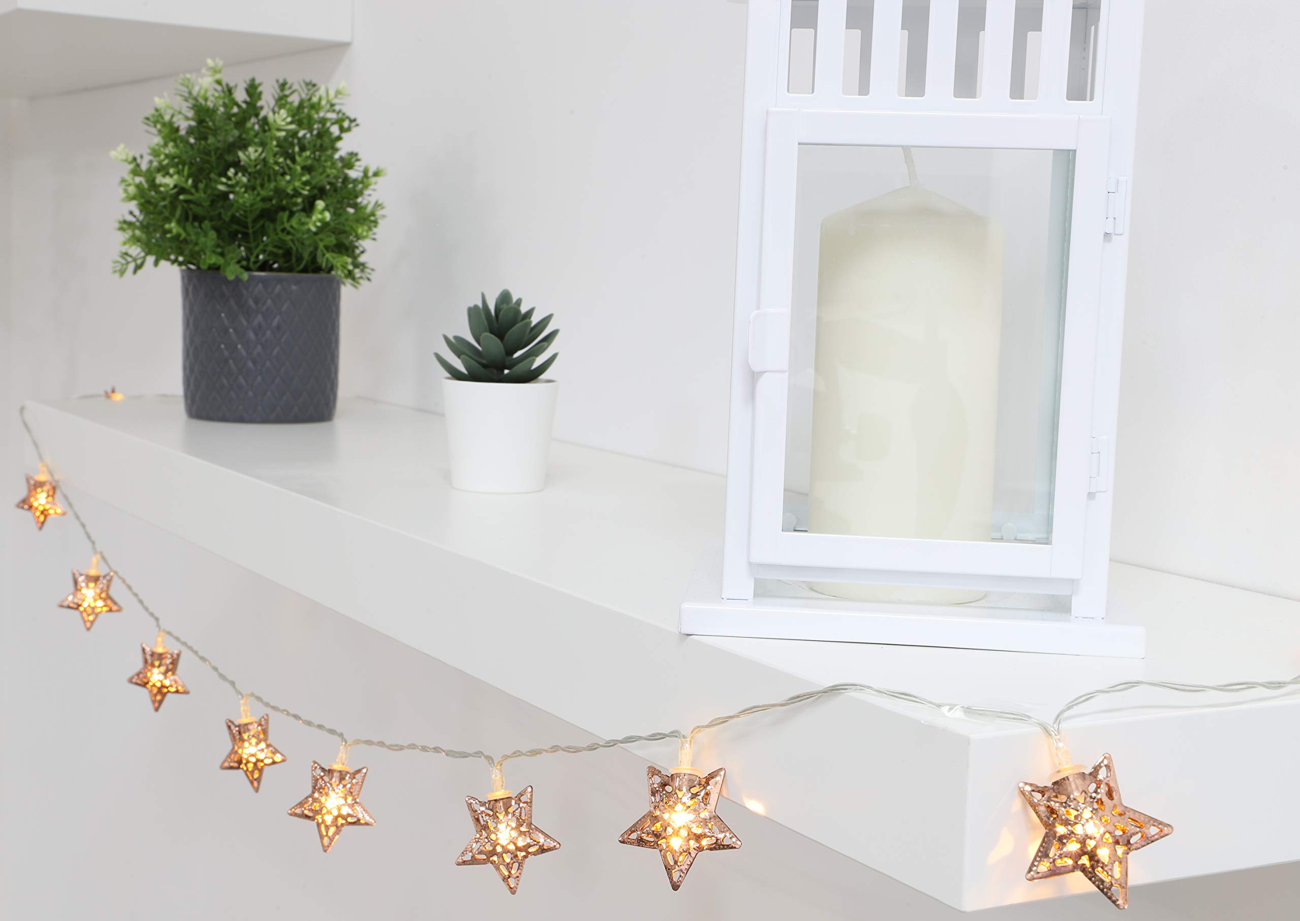 Christmas Concepts® 1.2m (3.9ft) 10 Battery Operated Warm White Fairy Lights with Star Shades - Bedroom Decorations - Weddings & Party Lights