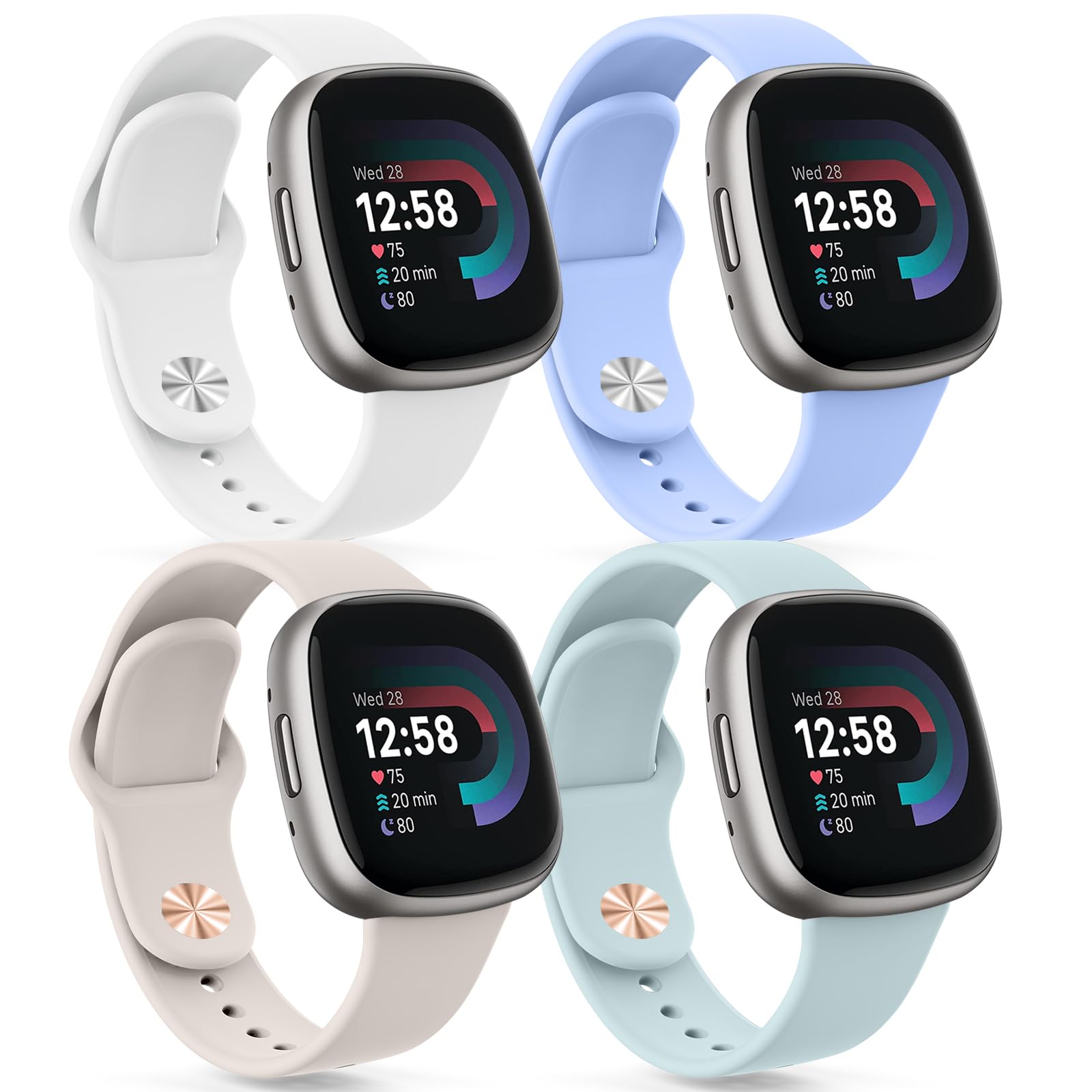Meliya 4Pack Straps for Fitbit Versa 3 Strap For Women Men, Adjustable Silicone Replacement Wristband FOR Fitbit Sense/Sense 2/Versa 4