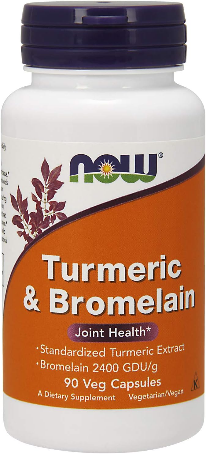 NOW Supplements, Turmeric & Bromelain (Standardized Turmeric Extract) with Bromelain 2400 GDU/g, 90 Veg Capsules: Health & Personal Care