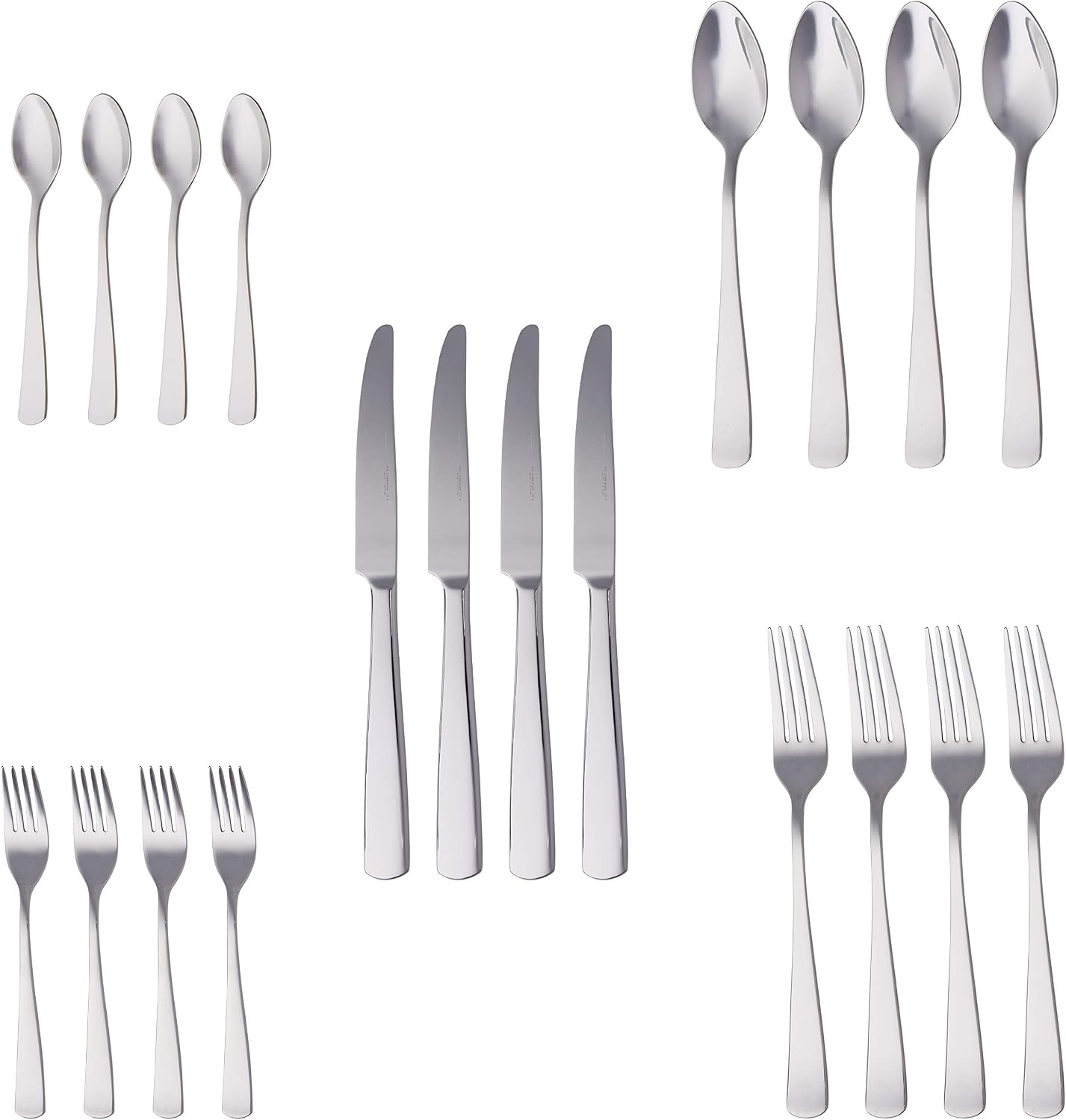 Amazon Basics Cutlery Set, Stainless Steel with Square Edge Handle, 20-Piece Service for 4, Silver, for Daily Dining and Entertaining - Image 5