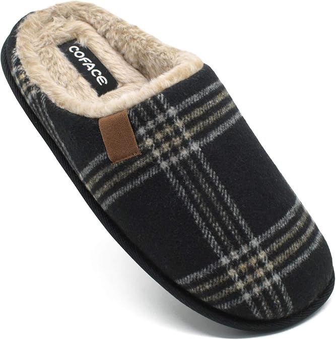 COFACE Mens Memory Foam Slippers Slip On Warm Fluffy House Indoor