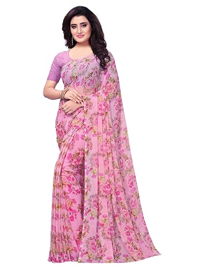 KANCHNAR Womens Georgette Saree With Blouse Piece