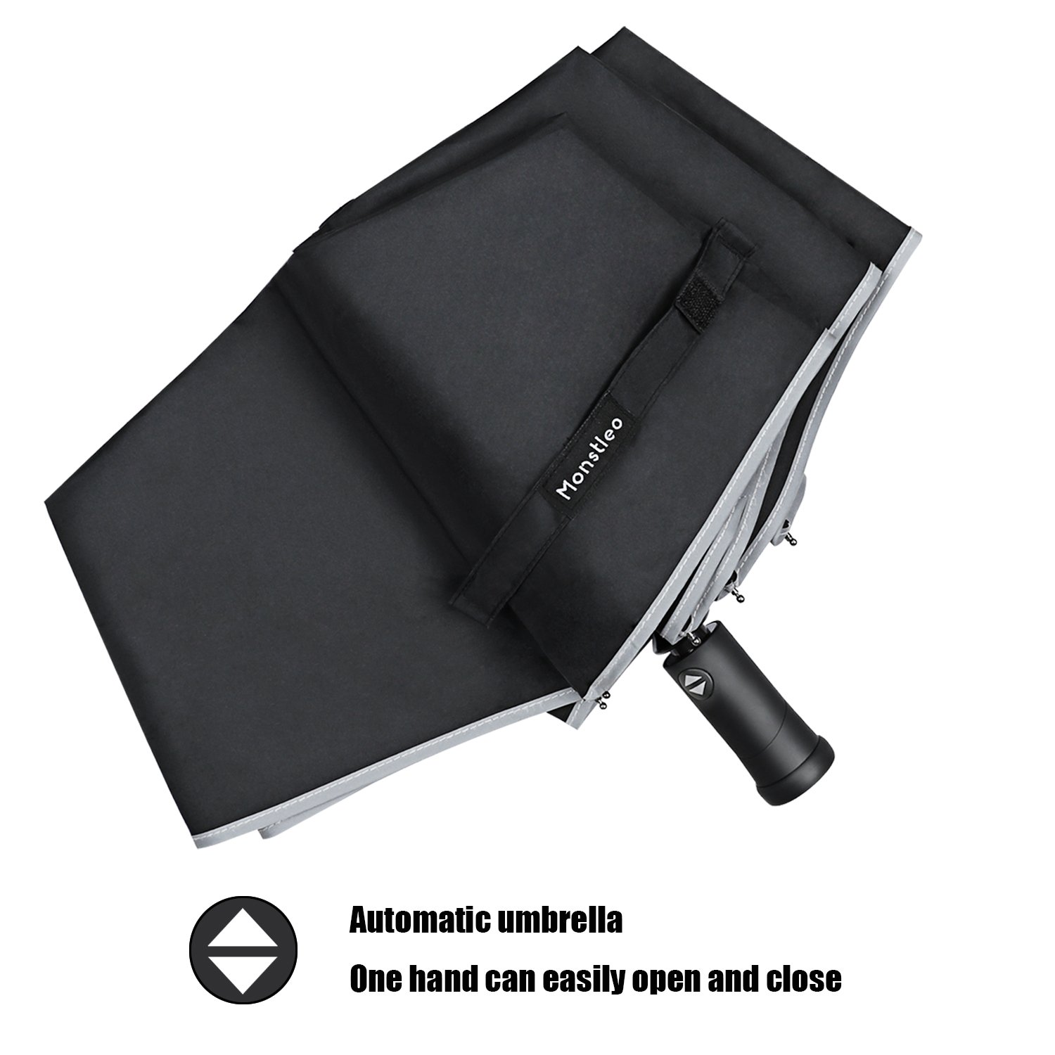 LED Flashlight Umbrella,Monstleo Compact Travel Umbrella,Fully-Automatic Folding Umbrella with Rotating Led Lighting Handle