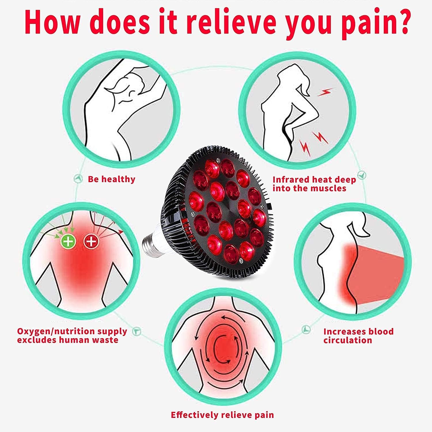 Red Light Therapy Lamp, Wolezek 36W 18 LED Infrared Light Therapy Device, 660nm Red and 850nm Near Infrared Combo Red Light Bulb for Skin and Pain Relief: Health & Personal Care