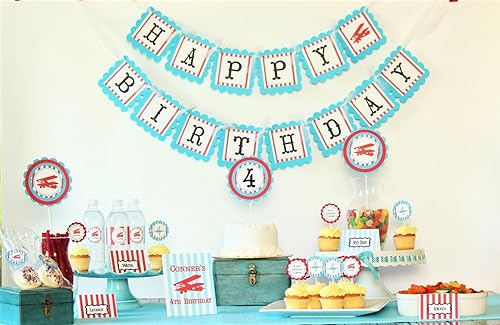 Amazon Com Turquoise And Red Vintage Airplane Happy Birthday