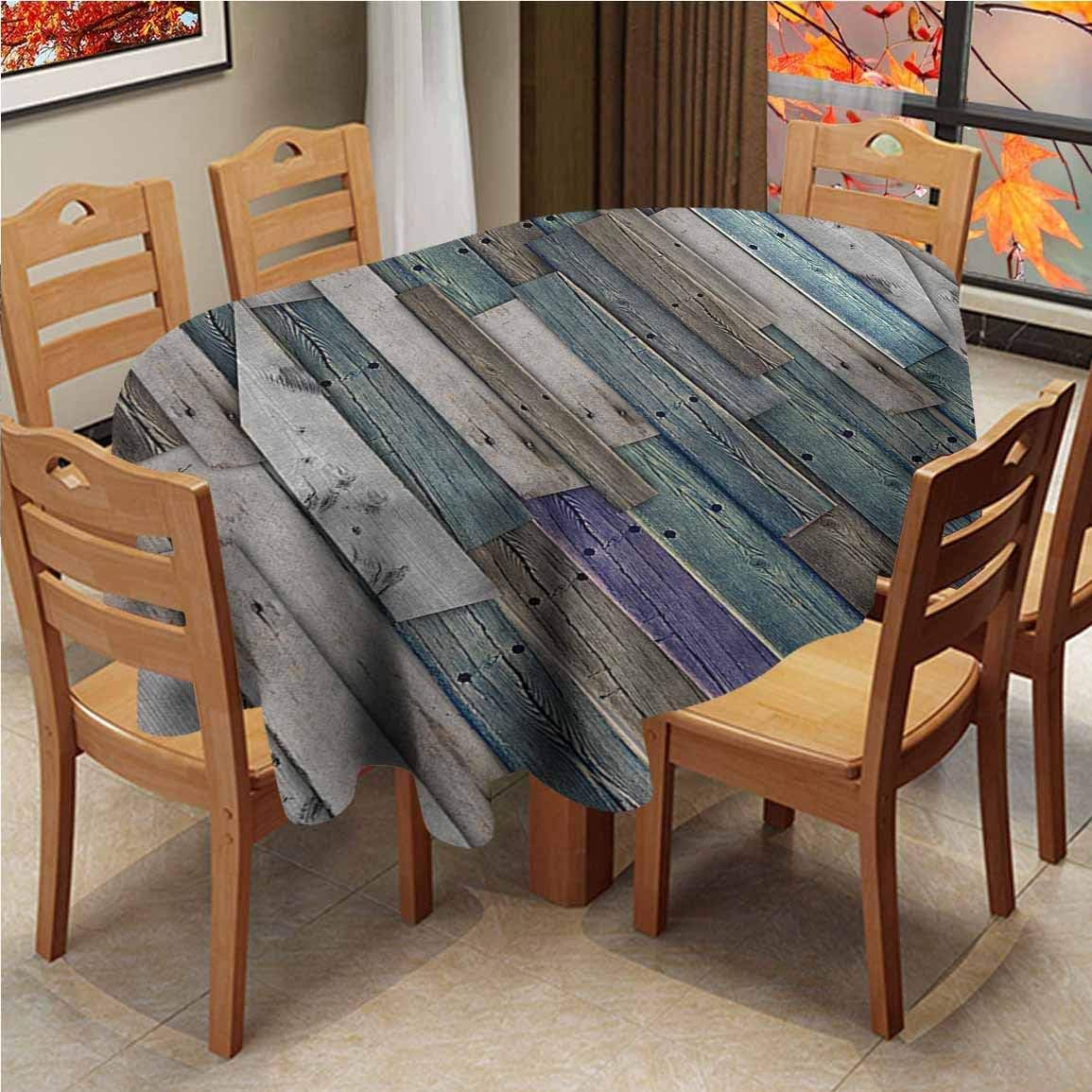 Oval Table Cover Wooden Spillproof Tablecloth Blue Grey Grunge Rustic