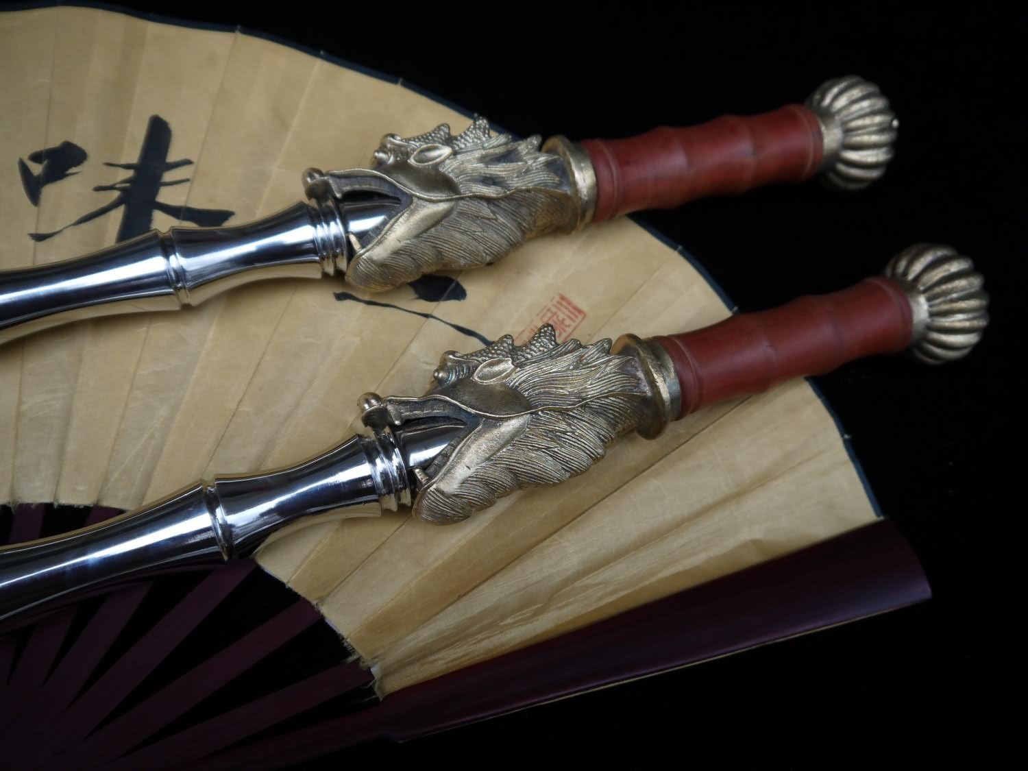 Kung Fu Double Whips/Chinese Martial Arts Equipment/Stainless Steel Material/Pear Wood Handle/One Pair