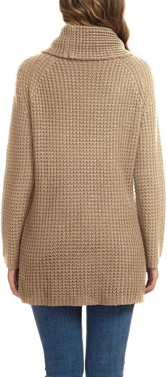 GRECERELLE Women's Casual Turtle Cowl Neck Asymmetric Hem Wrap Pullover Chunky Button Knit Sweater at  Women’s Clothing store