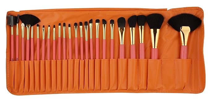 Rozia Makeup Brushes 24 Pieces Neon Peach Eyeshadow Brushes Set Professional Cosmetic Brushes Eye Shadow Concealer Eyebrow Eyelash Eye Liners Blending Make Up Brushes with Premium Wooden Handles