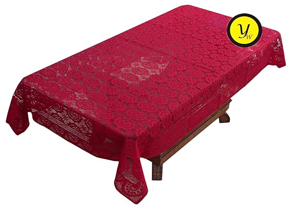 Yellow Weaves Center Table Cover Net Cloth, 40x60 Inches, Maroon