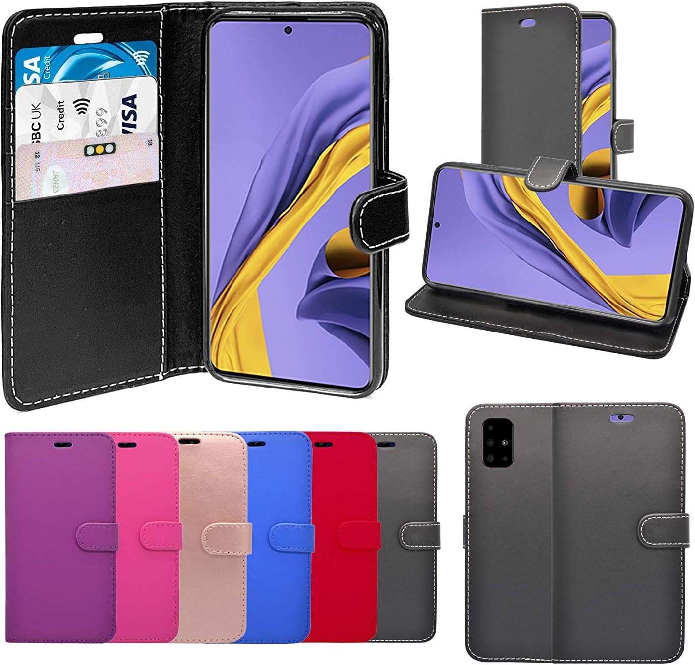 Case For Galaxy A71 Pink Wallet Flip PU Leather Stand Card Slot Pouch Compatible With Galaxy A71 Phone Cover