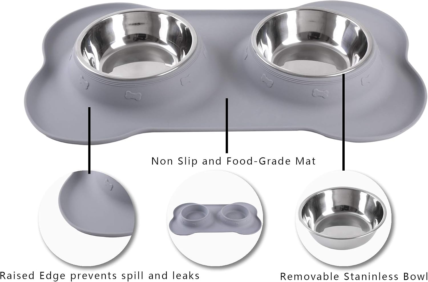 Hubulk 2 Stainless Steel Pet Dog Bowls with No Spill Non-Skid Silicone Mat + Pet Food Scoop Water and Food Feeder Bowls for Feeding Small Medium Large Dogs Cats (Small - Image 4