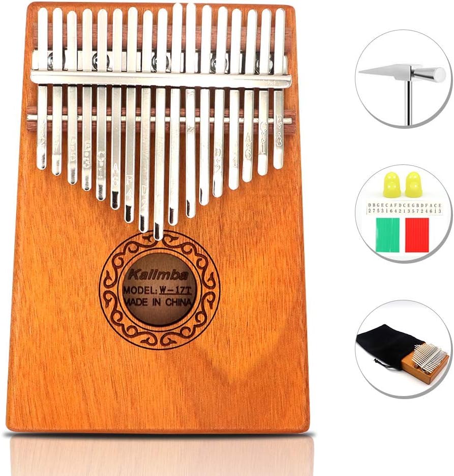 Kalimba Portable Thumb Finger Piano 17 Keys Thumb Piano Mahogany Marimba Instrument with Tuning Hammer and 7 Accessories for Music Lover Beginners