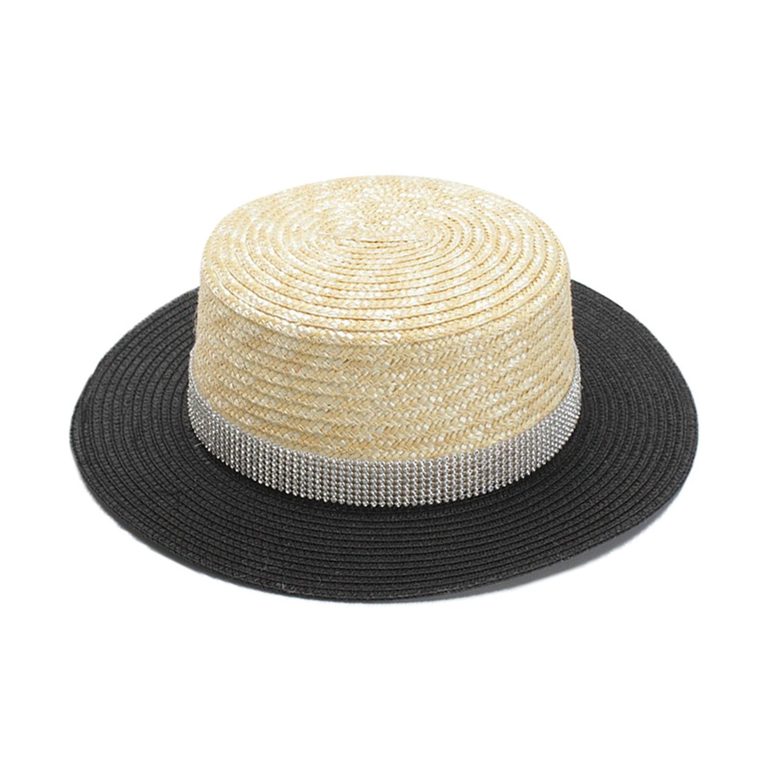 Sparkling Straw For Women Summer Beach Cap Flat Top Hats