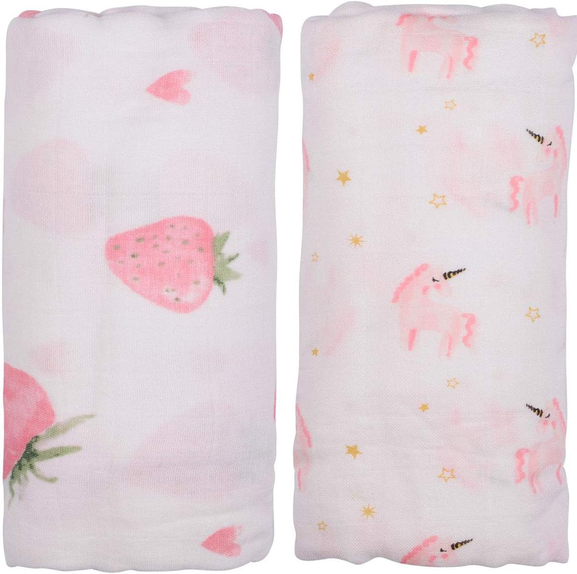 CHUNGEL Bamboo Muslin Swaddle Blanket - 2 Pack- 47 x 47 inch Ultra Soft Muslin Swaddle Blankets - Perfect Shower Gift(Unicorn)