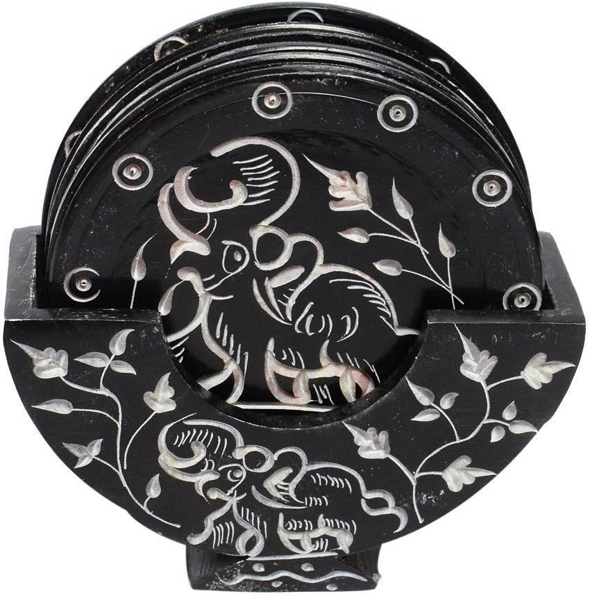 Mereappne Handmade Elephant Pattern Soapstone Coaster Set of 6 Tea Coffee Barware Accessories Size : 3X3X4 Inch