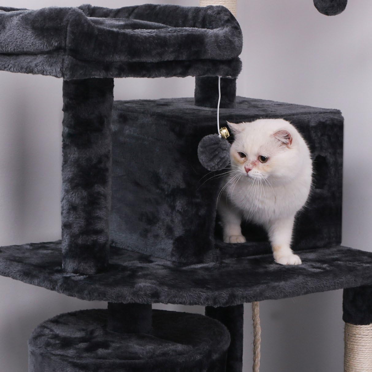 BEWISHOME Cat Tree Condo Tower Kitten Furniture Activity Center Pet Kitty Play House with Sisal Scratching Posts Perches Hammock Grey MMJ01B : Pet Supplies