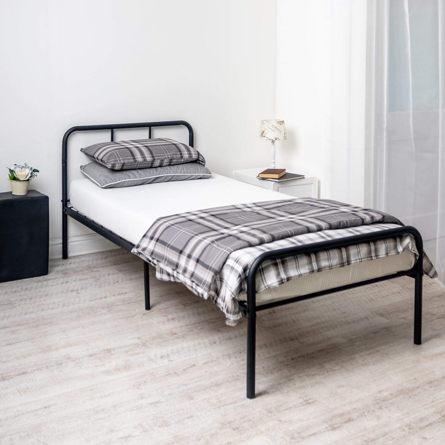 Home Treats Black Metal Curved Bed Frame 3ft Single Bedroom Furniture Ideal For Kids Teenagers And Adults Single