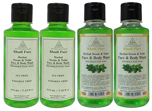 Khadi Pure Neem Tulsi & Neem Tulsi Sls Body Wash, 210 ml (Pack of 4)