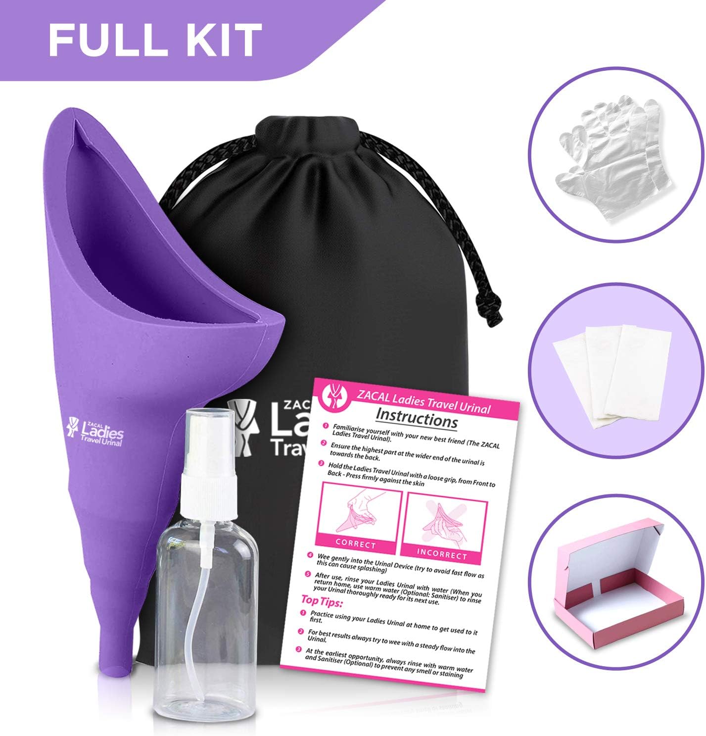 ZACAL Ladies Female Travel Urinal, Pee Funnel. Portable Urination