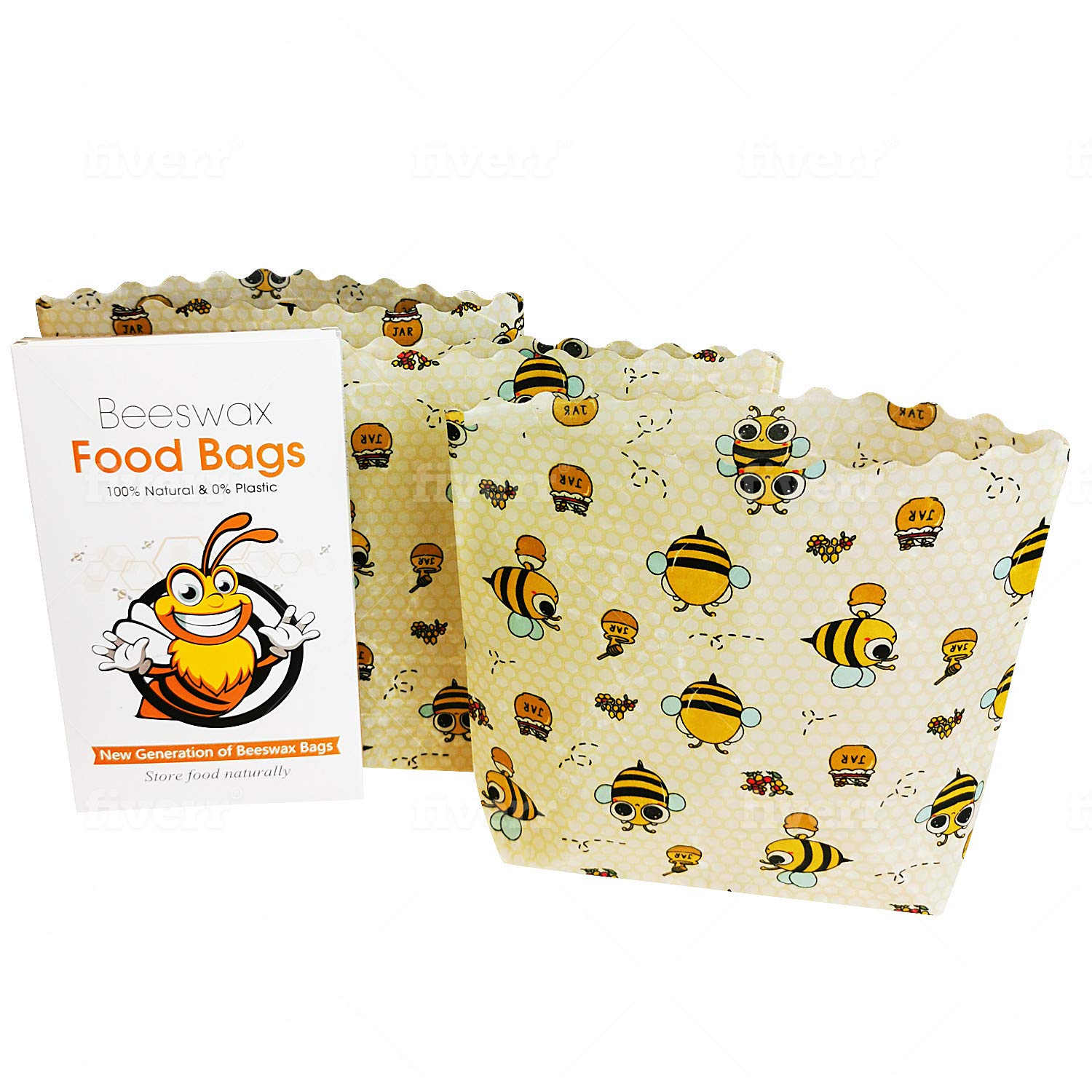 Beeswax Food Bags | 3 Small Size Bags 7x8x2 Inches | Cotton Fiber with Beeswax | Reusable & Biodegradable | Plastic-Free