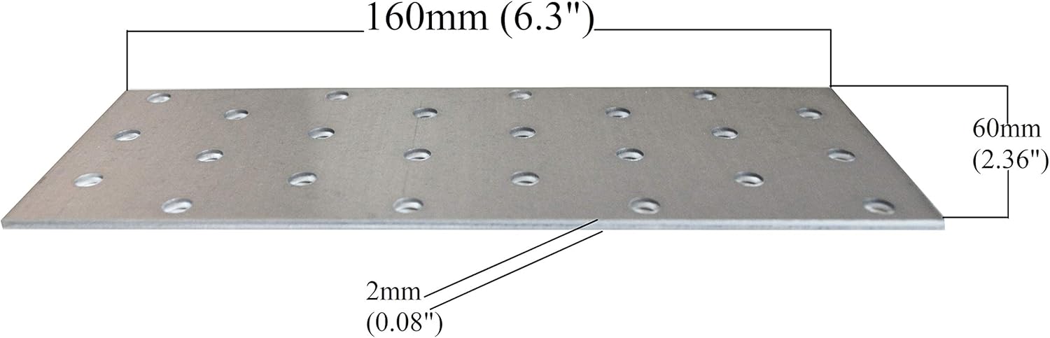 Steel Timber Connector Flat Connecting Joining Plate Galvanised Z275g/m2 20μm Heavy Duty Metal Sheet 6.3"x 2.36"x 0.08" (160 x 60 x 2mm) Pack of 10 - Image 3