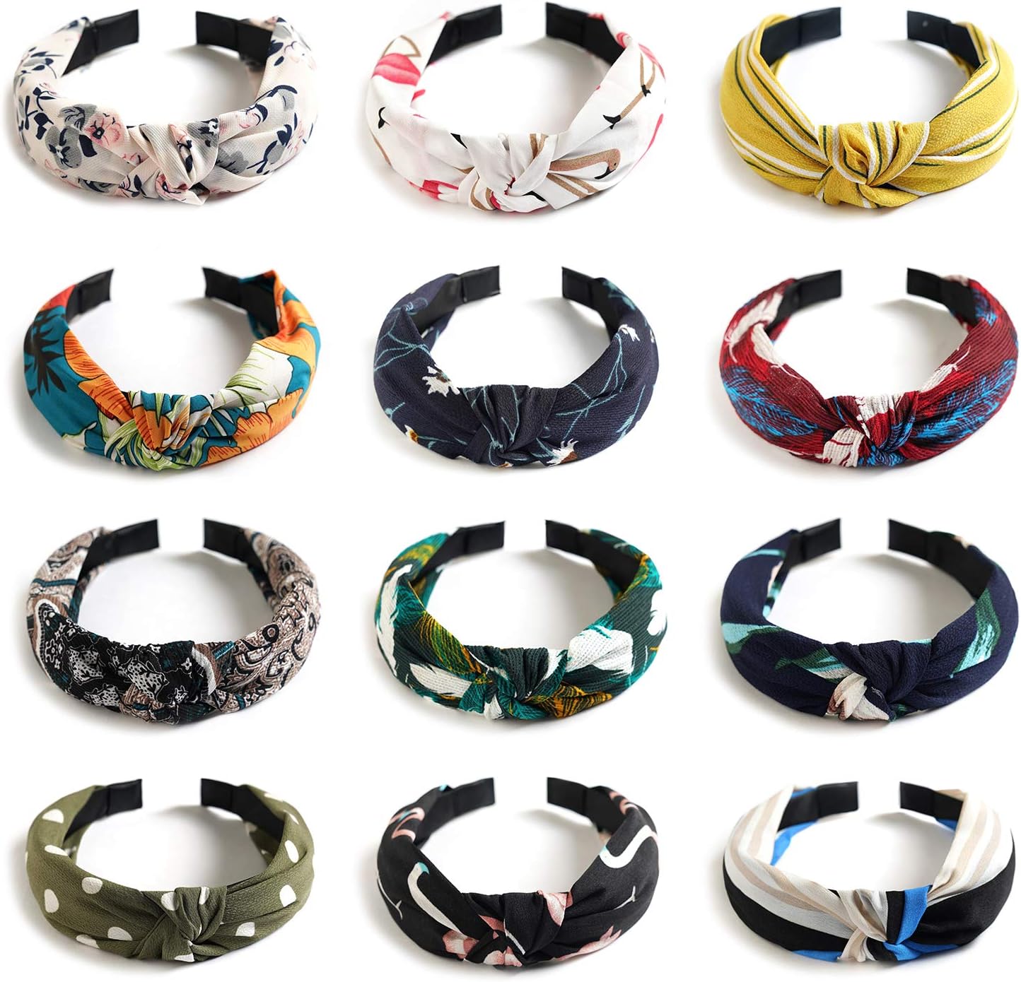 Kisslife 12 Pack Wide Headbands Knot Turban Headband Hair Band Elastic Plain Fashion Hair Accessories for Women and Girls, Children 12 Colors