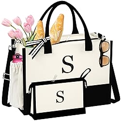 QLOVEA Gifts for Mom - Initial Travel Tote Bag with