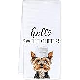 Qnhij Funny Yorkshire Terrier Bathroom Hand Towels, Hello Sweet Cheeks Bathroom Decor, Yorkie Lovers Gifts Decorative Hand Towels for Bath Room Washroom Restroom, 16x24 Inch