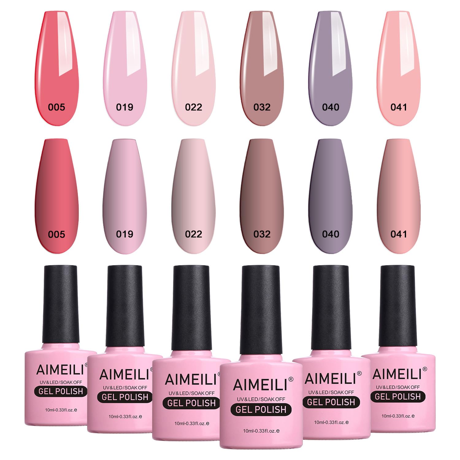 AIMEILI Soak Off UV LED Pastel Nude Gel Nail Polish Multicolour/Mix Colour/Combo Colour Set Of 6pcs X 10ml - Kit 22