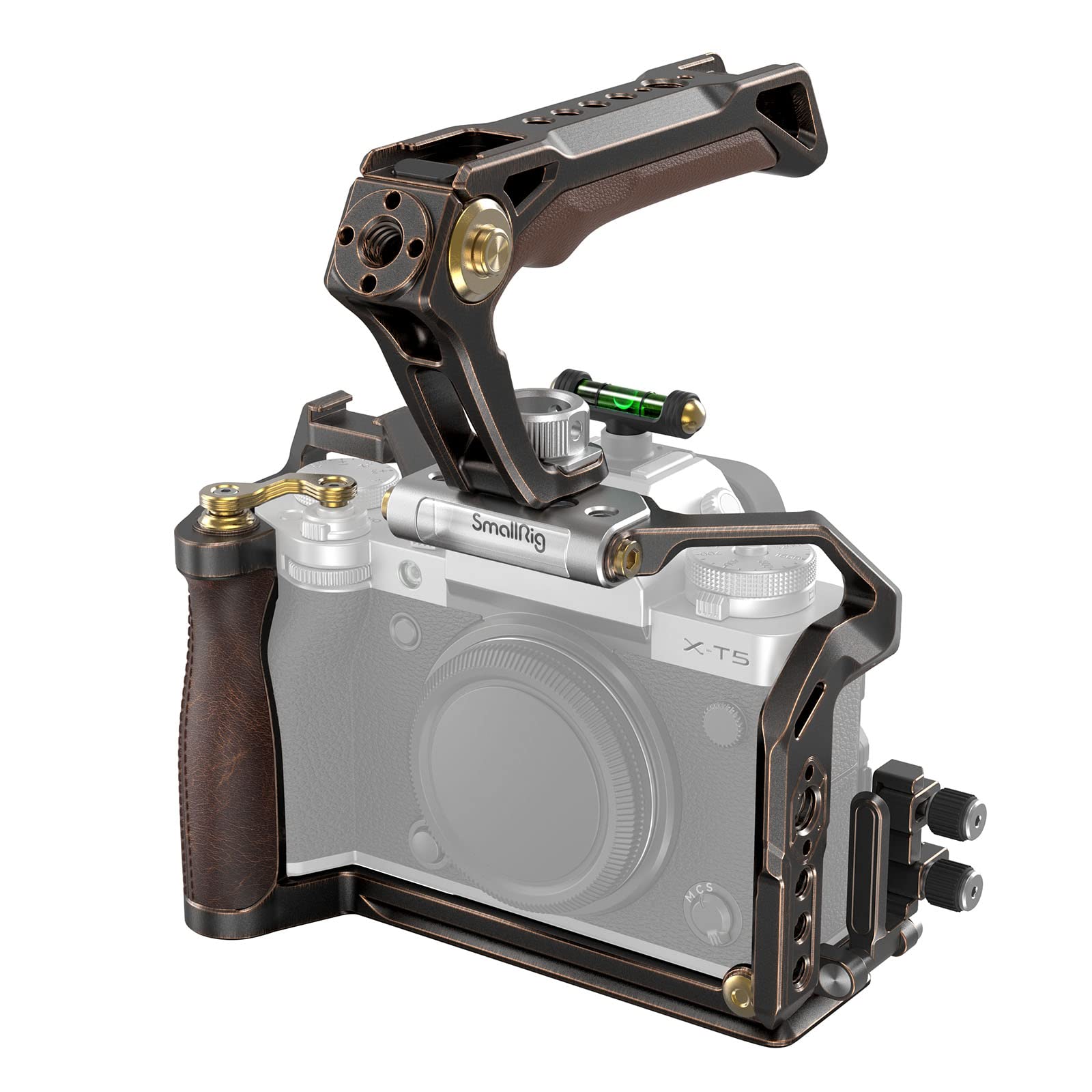 SMALLRIG Retro Handheld Cage Kit for FUJIFILM X-T5, with HDMI Cable Clamp and Top Handle, Hot Shoe Cover with a Bubble Level, 3/8"-16 Locating Holes for ARRI, Included Cold Shoe and NATO Rail - 3872
