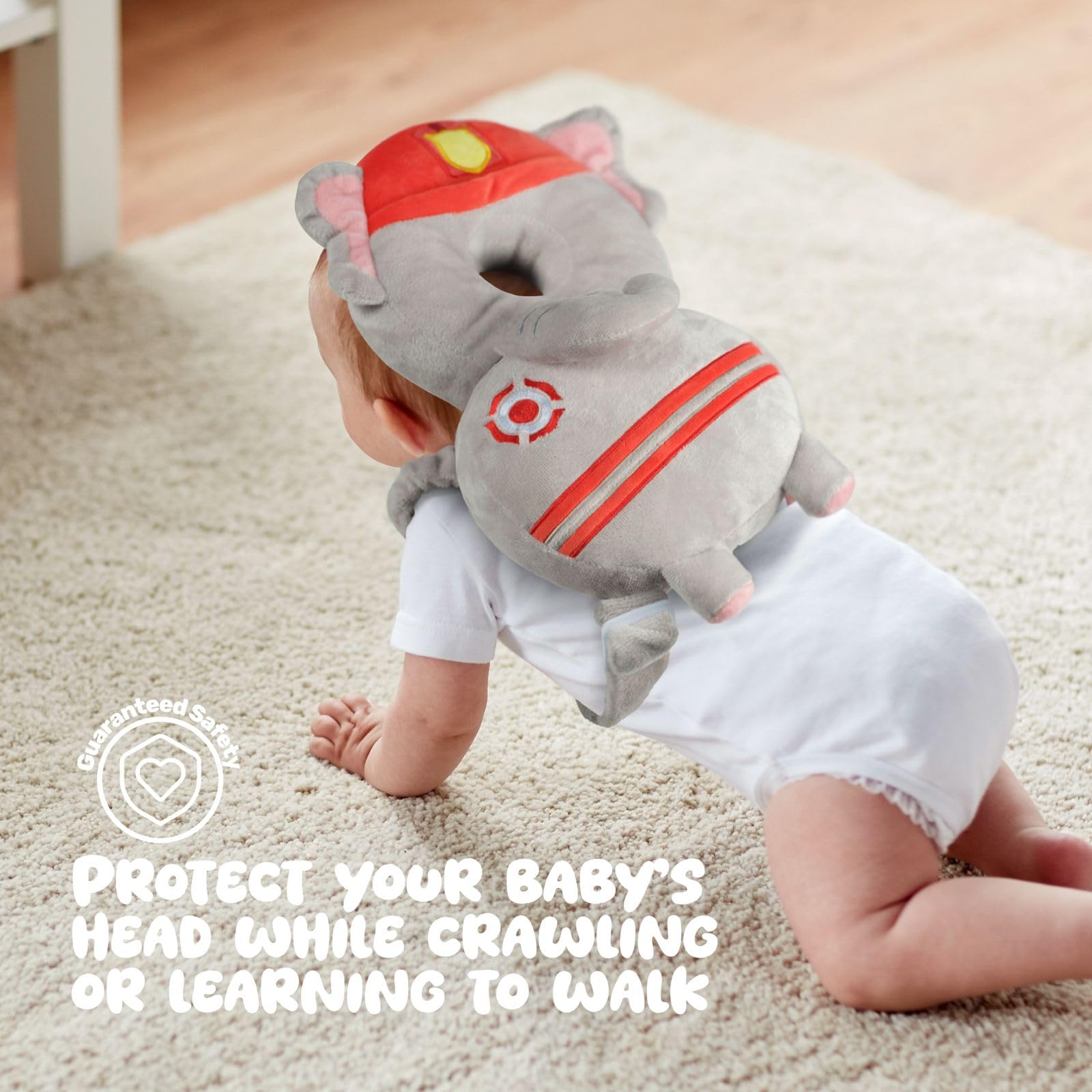 Head Backpack, Elephant Firefighter Design, Baby Head Protector Backpack Padded, with 4 Pieces of Outlet Covers, Babies who are Beginning to Take Their First Steps, Protection Backpack for Baby