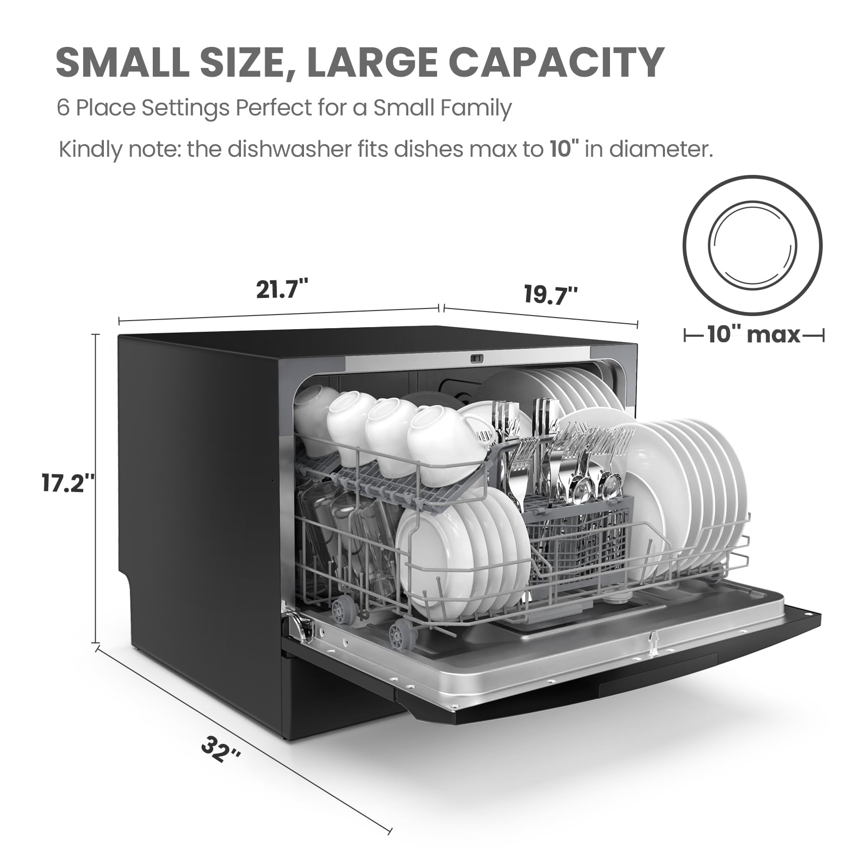 COMFEE’ Countertop Dishwasher, Energy Star Portable Dishwasher, 6 Place Settings & 8 Washing Programs, Speed, Baby-Care, ECO& Glass, Dish Washer for Dorm, RV& Apartment, Black