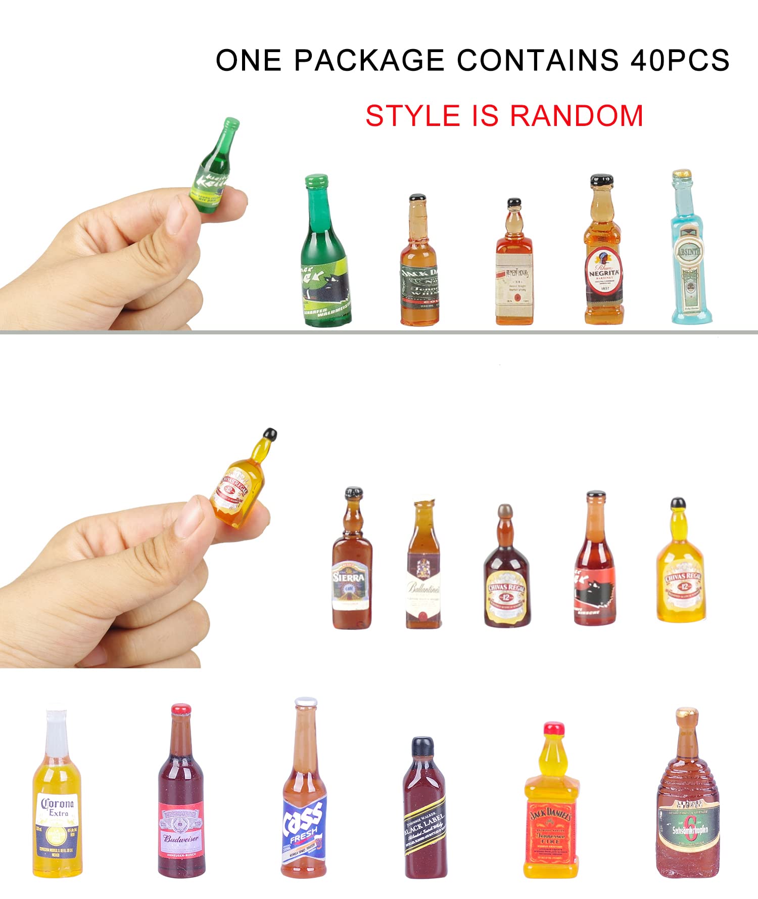 40pcs Miniature Mini Fake Beer Bottles Toys, Mixed Wine Drinks Decoration Beer Glass Model, Beer Can Beer Bottle Models for Fairy Garden Pub Bar Dolls House Tableware Decoration