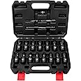 LLNDEI 3/8" Drive Universal Impact Socket Set, 19 Pieces CR-MO Swivel Socket Set, Metric(8-22mm) Wobble Sockets 6 Point with Extension Bars, Adapter and Black Organizer