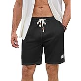 JMIERR Mens Shorts Linen Cotton 7" Casual Elastic Waist Drawstring Lightweight Summer Beach Shorts with Pockets