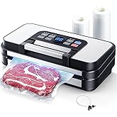 95Kpa Powerful Precision Pro Vacuum Sealer, with Double Heat Seal & Double Pump, Easy-Lock Handle, 10-in-1 Vacuum Sealer Machine for Food with Bags Storage, Built-in Cutter, Silver Gray