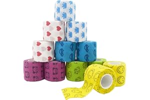 VUKAYO Stmandy Vet Tape wrap, wrap Bandage 2 inch 12 Rolls,Adhesive wrap Bandage for The Person or The Pets (cat,Dogs,Horse and Other Animal) who was injure or Have Wounds (Cartoon 12pcs)