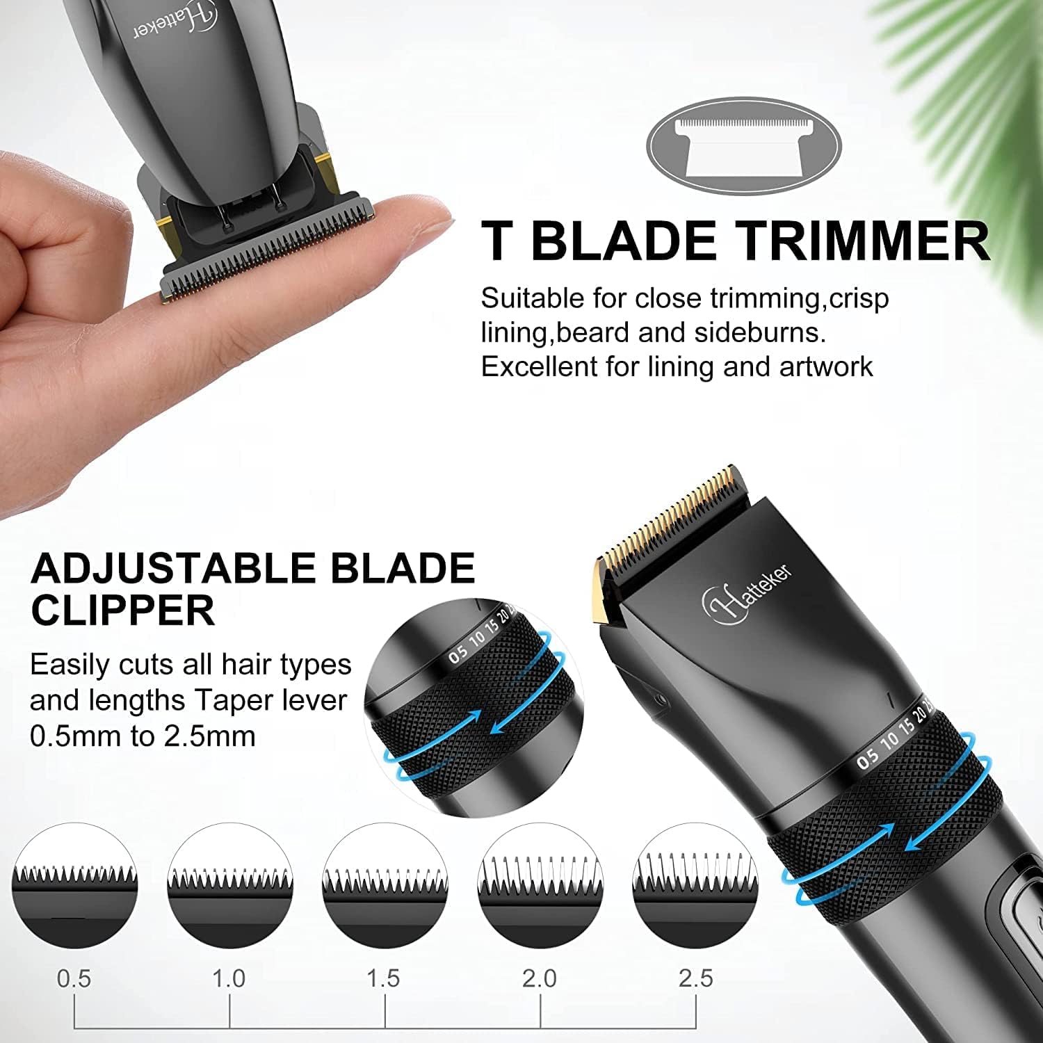 Hatteker Profi Haarschneidemaschine Set Haarschneider Pflegesets Barttrimmer Bartschneider Herren T-förmiger Trimmerkopf T-blade Trimmer Präzisionstrimmer IPX7 Wasserdicht 4