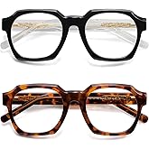 AMOMOMA 2 Pack Retro Square Reading Glasses for Women Men,Spring Hinge Blue Light Computer Reader Frame AM6190