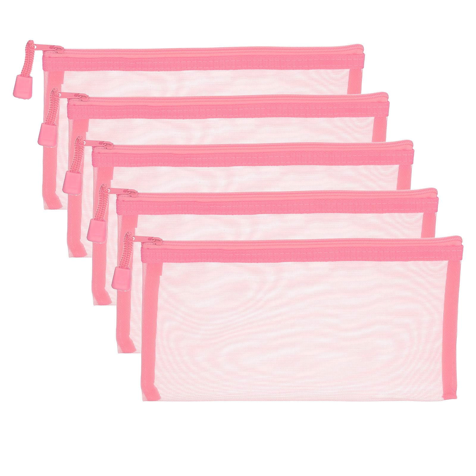 Photo 1 of PATIKIL B6 Mesh Zipper Pouch Bags, 5 PCS Mesh Bags with Zipper Plastic Storage Pocket for Organizing File Beads Office Home Supplies, 11.5x23cm, Pink