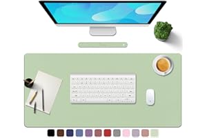 TOWWI PU Leather Desk Pad with Suede Base, Multi-Color Non-Slip Mouse Pad, 32” x 16” Waterproof Desk Writing Mat, Large Desk Blotter Protector (Light Green)