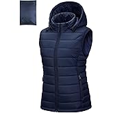 Outdoor Ventures Women's Lightweight Packable Hooded Puffer Vest Outerwear Zip Up Warm Sleeveless Winter Jacket Quilted Coat