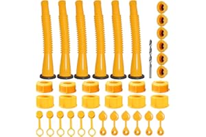 FOANRIY Gas Can Spout Replacement, Gas Can Nozzle (6Kit-Yellow) With 12 Screw Collar Caps(6 Coarse Thread &6 Fine Thread-Fits Most of The Cans) With Gas Can Vent Caps, Thick Rubber Pad, Spout Cover, Base Caps