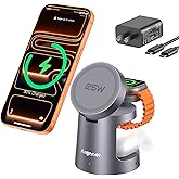 Augnner 3 in 1 Charging Station Compatible with MagSafe Charger, 25W Magnetic Wireless Charger Dock, Fast Charging Stand for iPhone 17/16/15/14/13/12, Apple Watch, AirPods (45W Adapter Included)