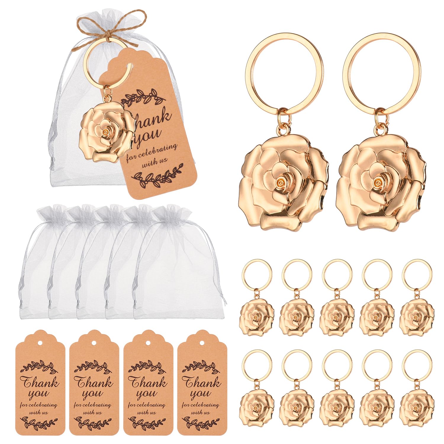 Photo 1 of 50 pieces Rose Shaped Keychain/key Ring for baby shower, wedding or bridal shower gifts, gifts, guest memorabilia