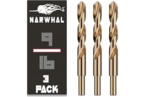 Narwhal 9/16 Inch Cobalt Drill Bits (3 Pack - Industrial Grade M35 Cobalt) 1/2" Shank & 6" Length & 135 Degree Split Point fo